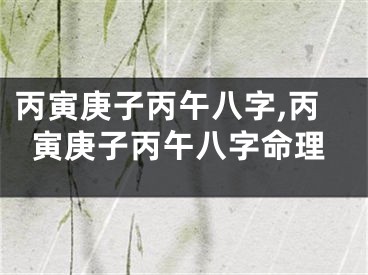 丙寅庚子丙午八字,丙寅庚子丙午八字命理