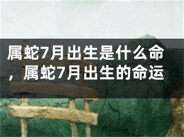 属蛇7月出生是什么命，属蛇7月出生的命运