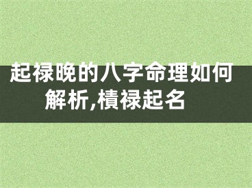 起禄晚的八字命理如何解析,樍禄起名