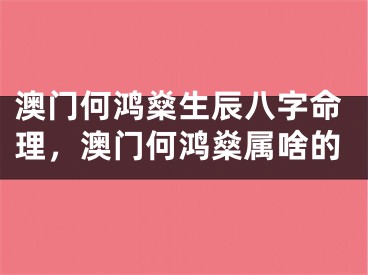 澳门何鸿燊生辰八字命理，澳门何鸿燊属啥的