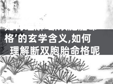 如何理解‘断双胞胎命格’的玄学含义,如何理解断双胞胎命格呢