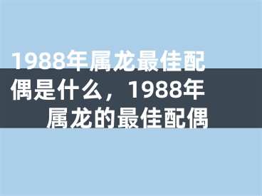 1988年属龙最佳配偶是什么，1988年属龙的最佳配偶