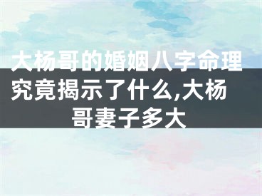 大杨哥的婚姻八字命理究竟揭示了什么,大杨哥妻子多大