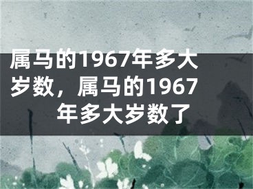 属马的1967年多大岁数，属马的1967年多大岁数了