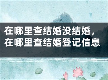 在哪里查结婚没结婚，在哪里查结婚登记信息