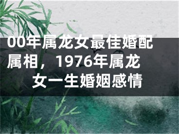 00年属龙女最佳婚配属相，1976年属龙女一生婚姻感情