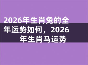 2026年生肖兔的全年运势如何,2026年生肖马运势