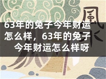 63年的兔子今年财运怎么样,63年的兔子今年财运怎么样呀
