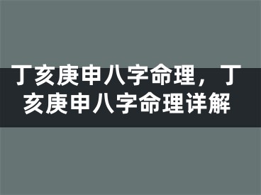 丁亥庚申八字命理，丁亥庚申八字命理详解