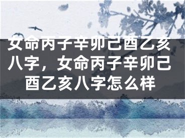 女命丙子辛卯己酉乙亥八字,女命丙子辛卯己酉乙亥八字怎么样
