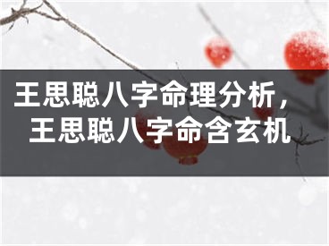 王思聪八字命理分析，王思聪八字命含玄机