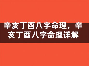 辛亥丁酉八字命理，辛亥丁酉八字命理详解