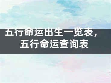 五行命运出生一览表，五行命运查询表